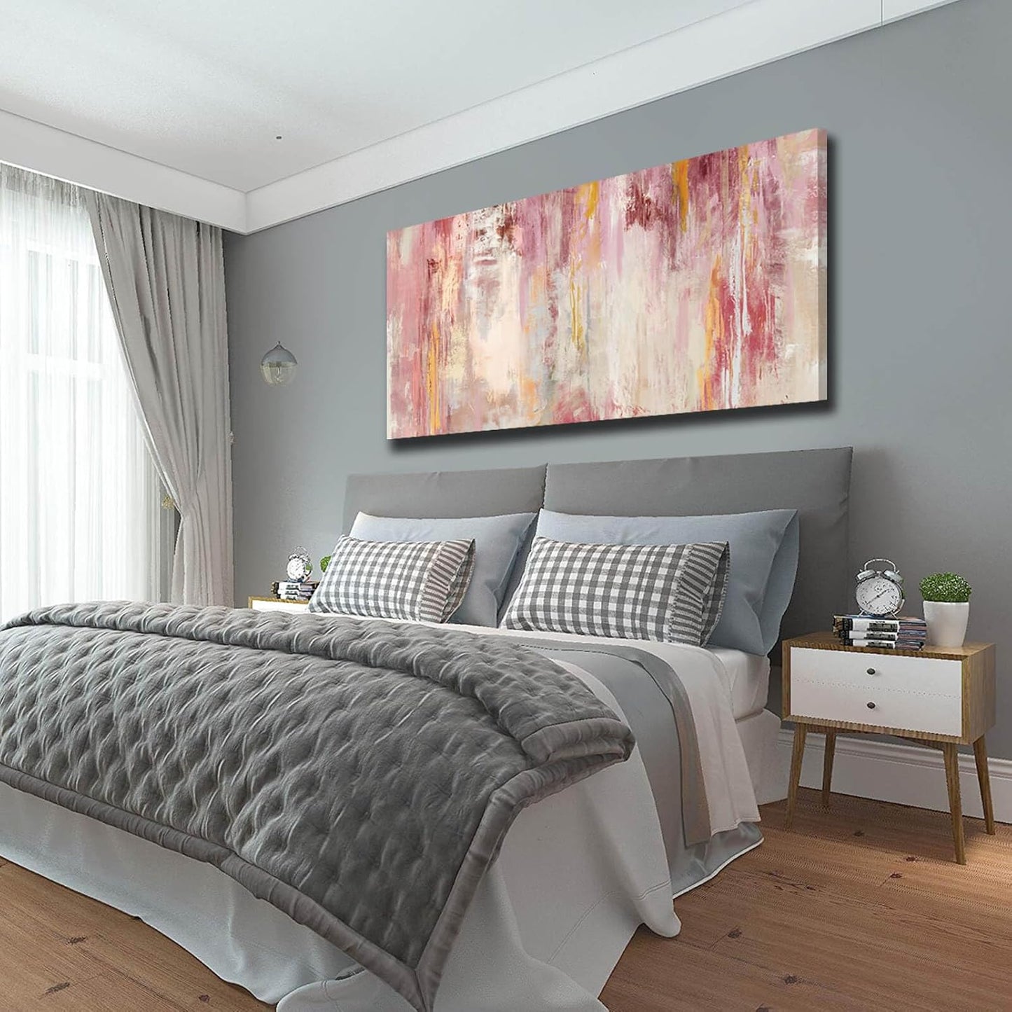 Kureful Abstract Canvas Wall Art Large Wall Decor Pink Wall Paintings for Bedroom Living Room Office Gold Artwork Picture 30x60 Inch
