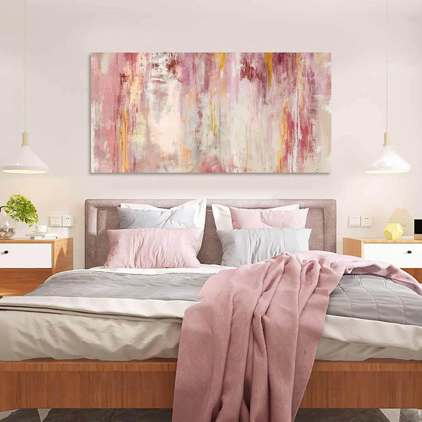 Kureful Abstract Canvas Wall Art Large Wall Decor Pink Wall Paintings for Bedroom Living Room Office Gold Artwork Picture 30x60 Inch