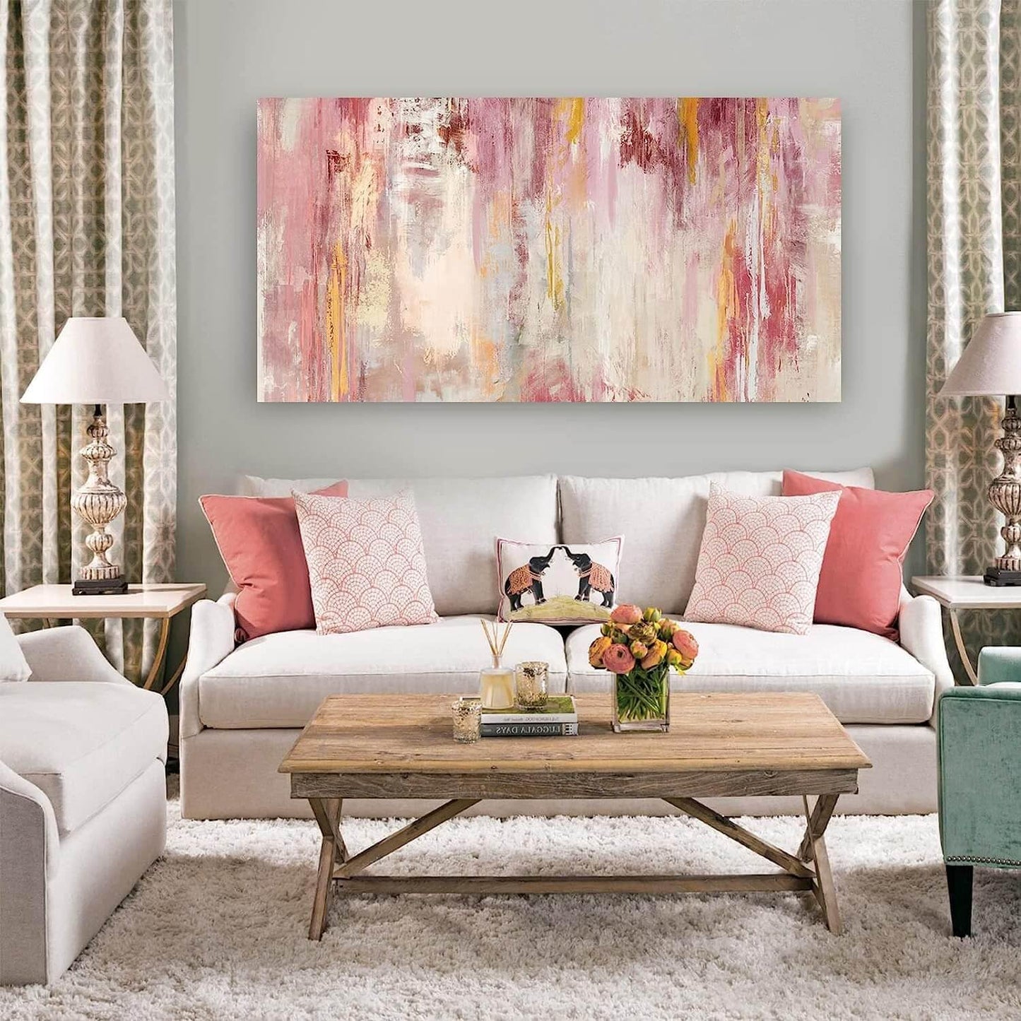 Kureful Abstract Canvas Wall Art Large Wall Decor Pink Wall Paintings for Bedroom Living Room Office Gold Artwork Picture 30x60 Inch