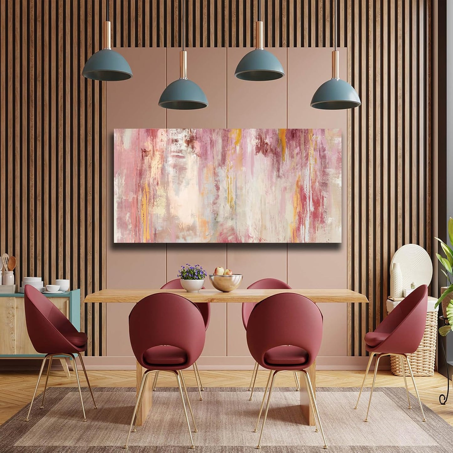 Kureful Abstract Canvas Wall Art Large Wall Decor Pink Wall Paintings for Bedroom Living Room Office Gold Artwork Picture 30x60 Inch