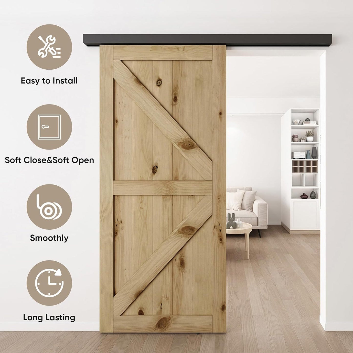JUBEST 6FT Sliding Barn Door Hardware Track Kit,Aluminium Alloy Box Rail Wall Mount Barn Door Hardware,for Interior Exterior Wooden Door (Hardware