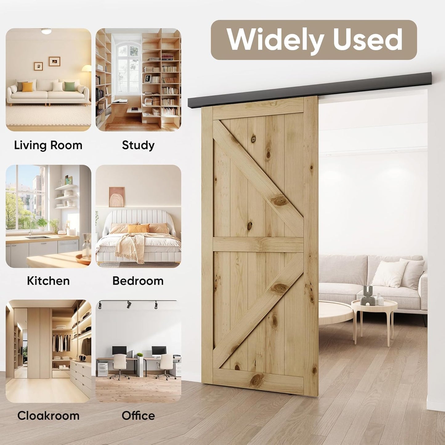 JUBEST 6FT Sliding Barn Door Hardware Track Kit,Aluminium Alloy Box Rail Wall Mount Barn Door Hardware,for Interior Exterior Wooden Door (Hardware