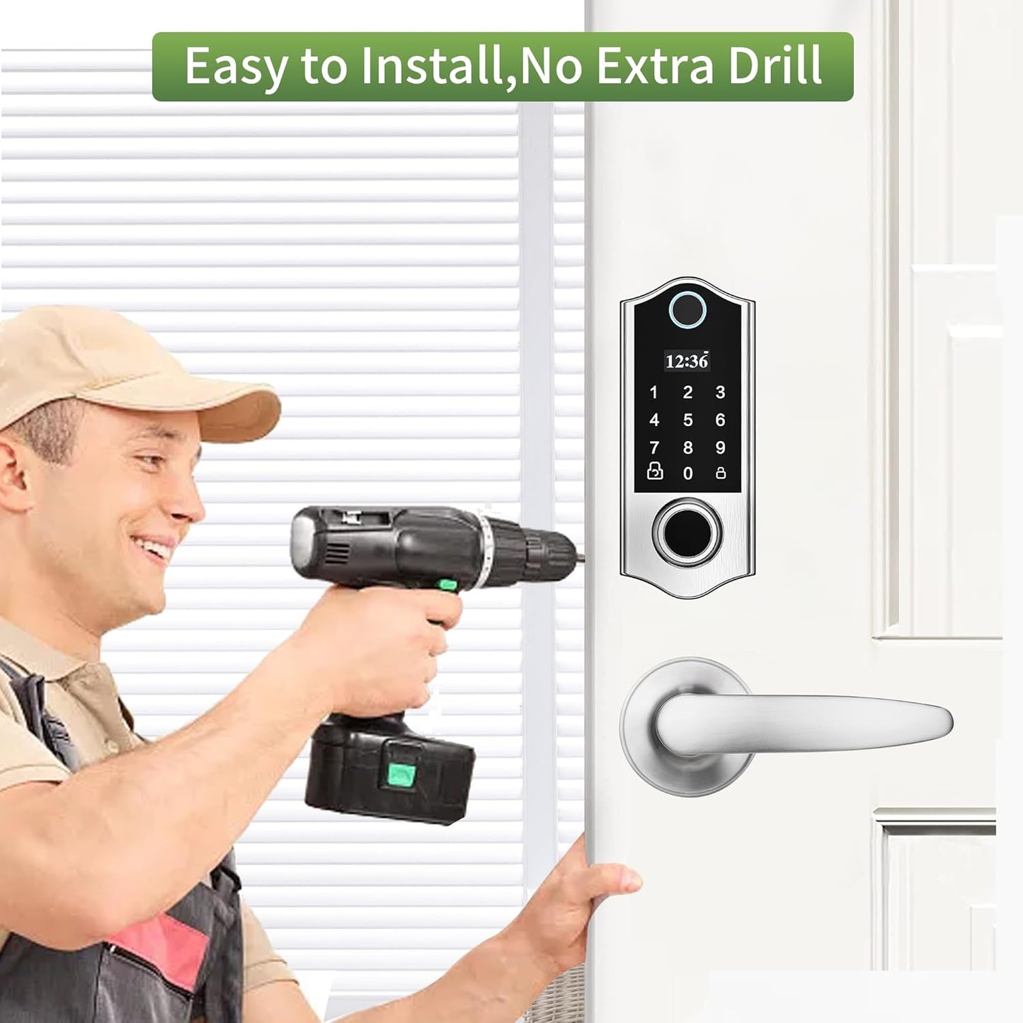 Harfo Fingerprint Door Lock with 2 Lever Handles, Smart Door Lock, Keyless Entry Door Lock, Door Locks with Keypads, Front Door Lock Set, Keypad Door