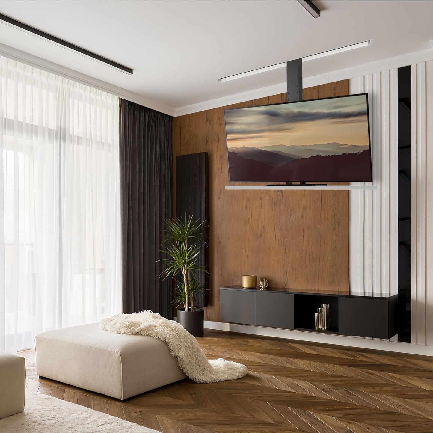 VIVO Motorized Drop Down Ceiling TV Mount for 32 to 55 inch Screens, Vertical Electric Television Bracket with Remote Control, Compact Design for