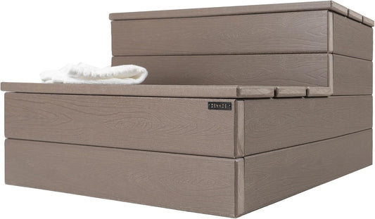 DENKOE Hot Tub Steps - Wood Looking Plastic Steps - 100% Waterproof Spa Steps - Brown Non Slip, Heavy Duty Outdoor Steps, Multi Use as Porch Steps,