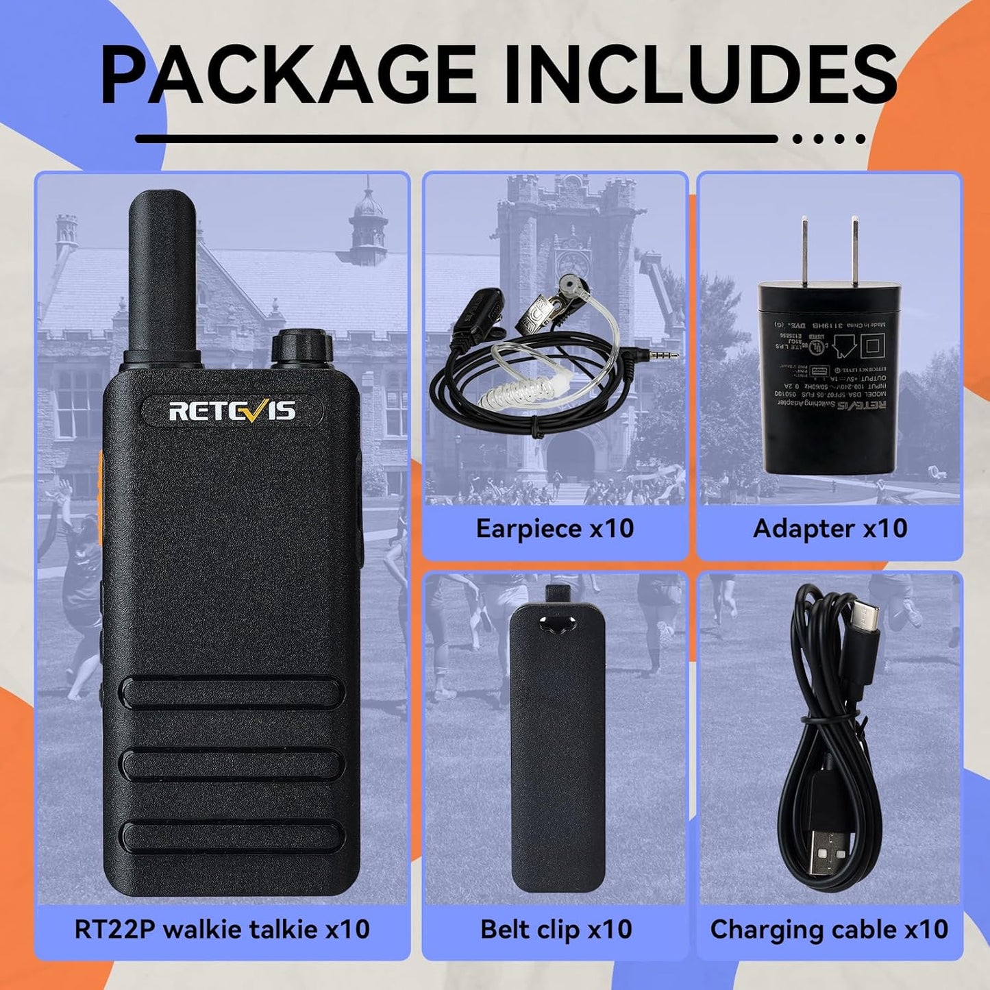 Retevis RT22P 2 Way Radios with Earpiece, New Version RT22,Portable FRS Two-Way Radios,1620mAh Battery,VOX Handsfree,Rechargeable Walkie Talkies for