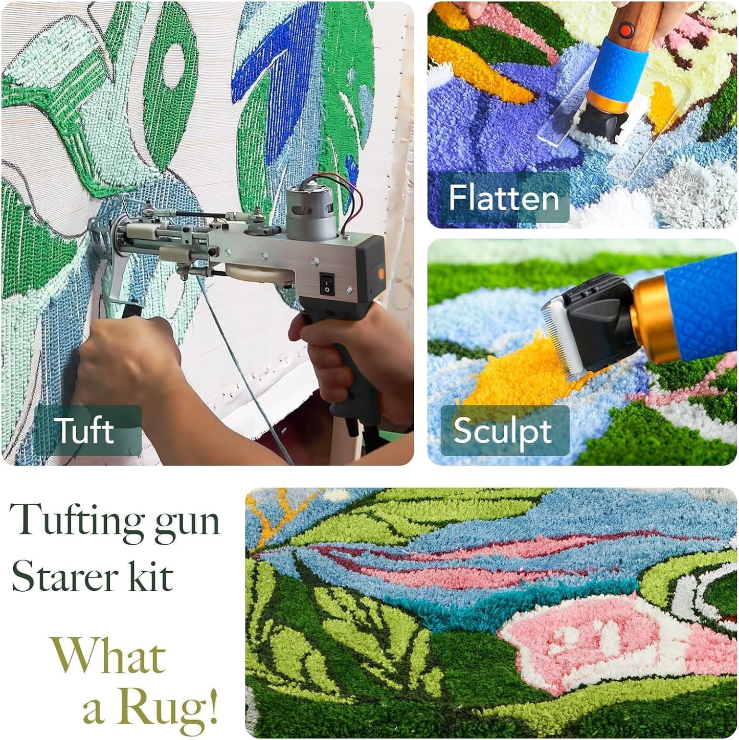 Tufting Gun Starter Kit - artufting Rug Making Kit, 2 in 1 Cut Pile & Loop Pile - Easy to Use Rug Tufting Kit for Craft Lovers, Crafting