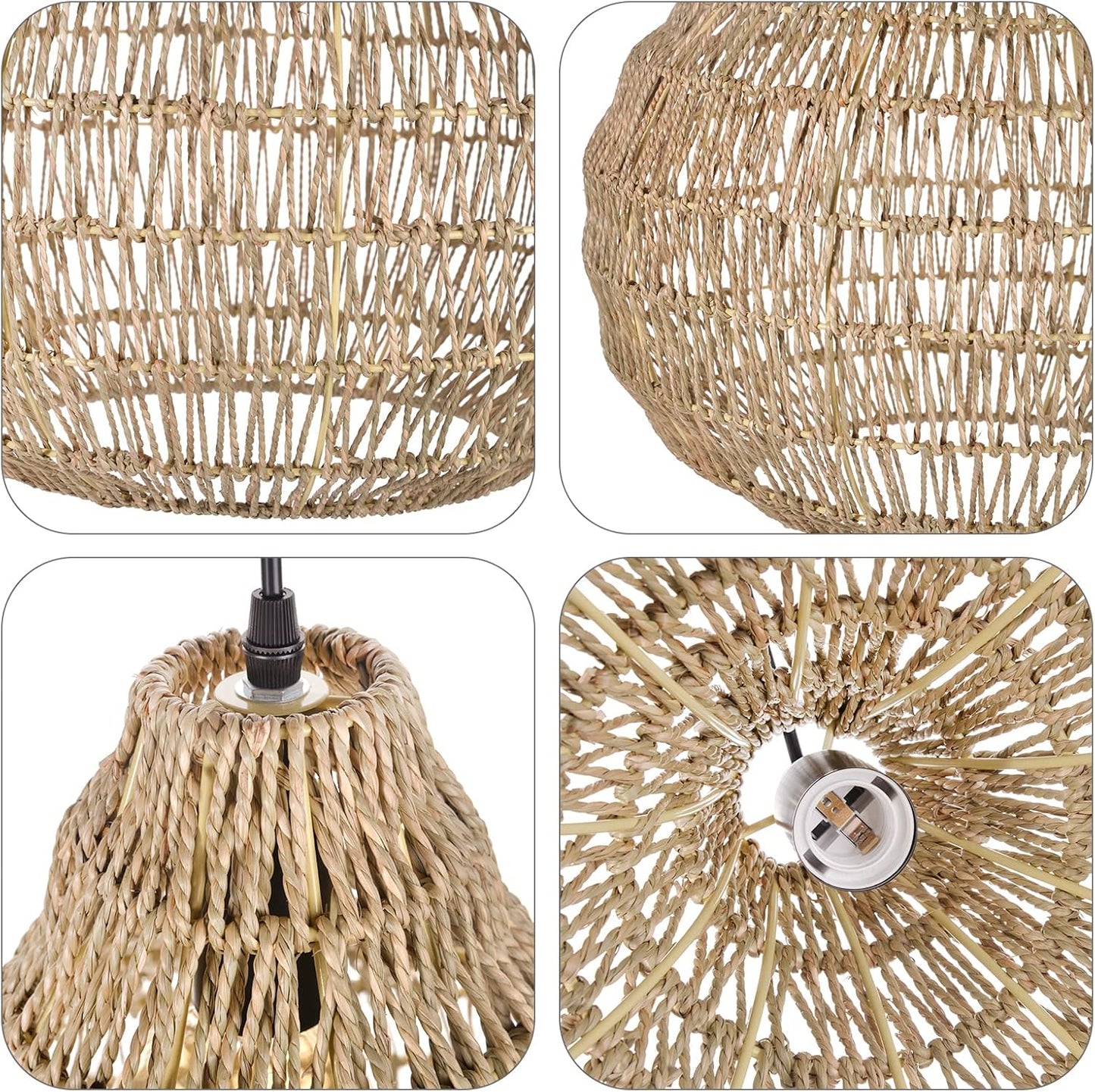 Arturesthome Rattan Pendant Light Fixture, Wicker Chandelier Boho Basket Lampshade Ceiling Lighting, Natural Woven Hanging Lamp Shade for Kitchen Island Dining Room