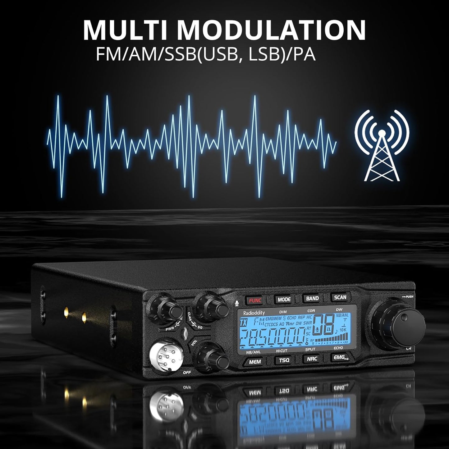 QT80 10 Meter Radio, 80W High Power Amateur Ham Radio, SSB/AM/FM/PA Mobile Transceiver with RX & TX Noise Reduction, CTCSS/DCS, ASQ, SWR High Alert