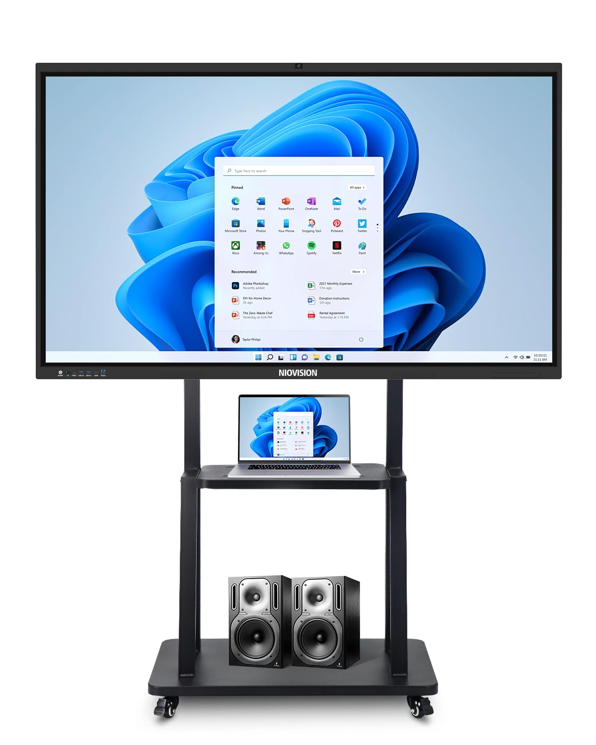 Portable Rolling TV Stand for Smart Whiteboard 32"-75" Outdoor Movable Monitor Cart with Four Lockable Wheel, (Minor Cosmetic Damage)