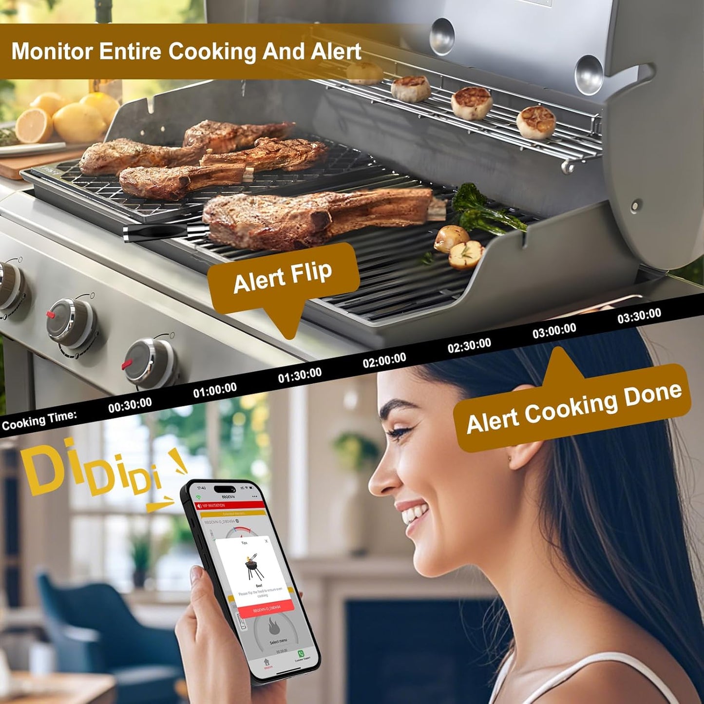 WiFi Wireless Meat Thermometer, Unlimited Range, 7 Sensors, Remote Monitoring for BBQ Grill, Oven, Smoker, Air Fryer(1, Blue, Small)