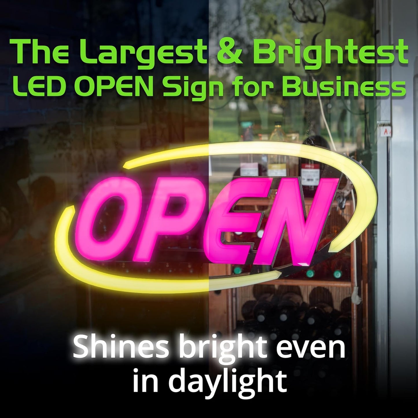 LED Open Sign for Business, 15'x32' 64 Super-Bright Color Combos to Match Your Brand, Programmable App