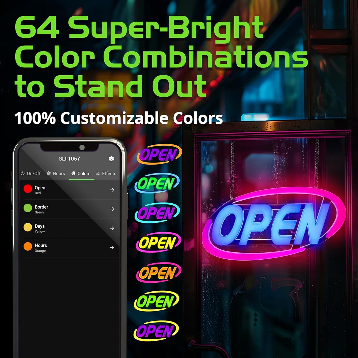 LED Open Sign for Business, 15'x32' 64 Super-Bright Color Combos to Match Your Brand, Programmable App