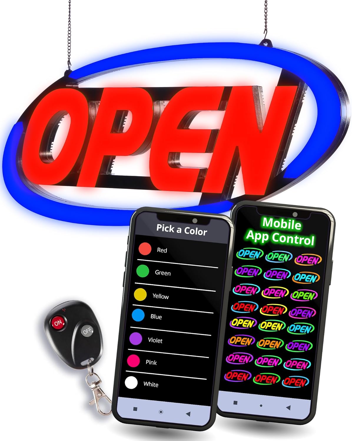 LED Open Sign for Business, 15'x32' 64 Super-Bright Color Combos to Match Your Brand, Programmable App
