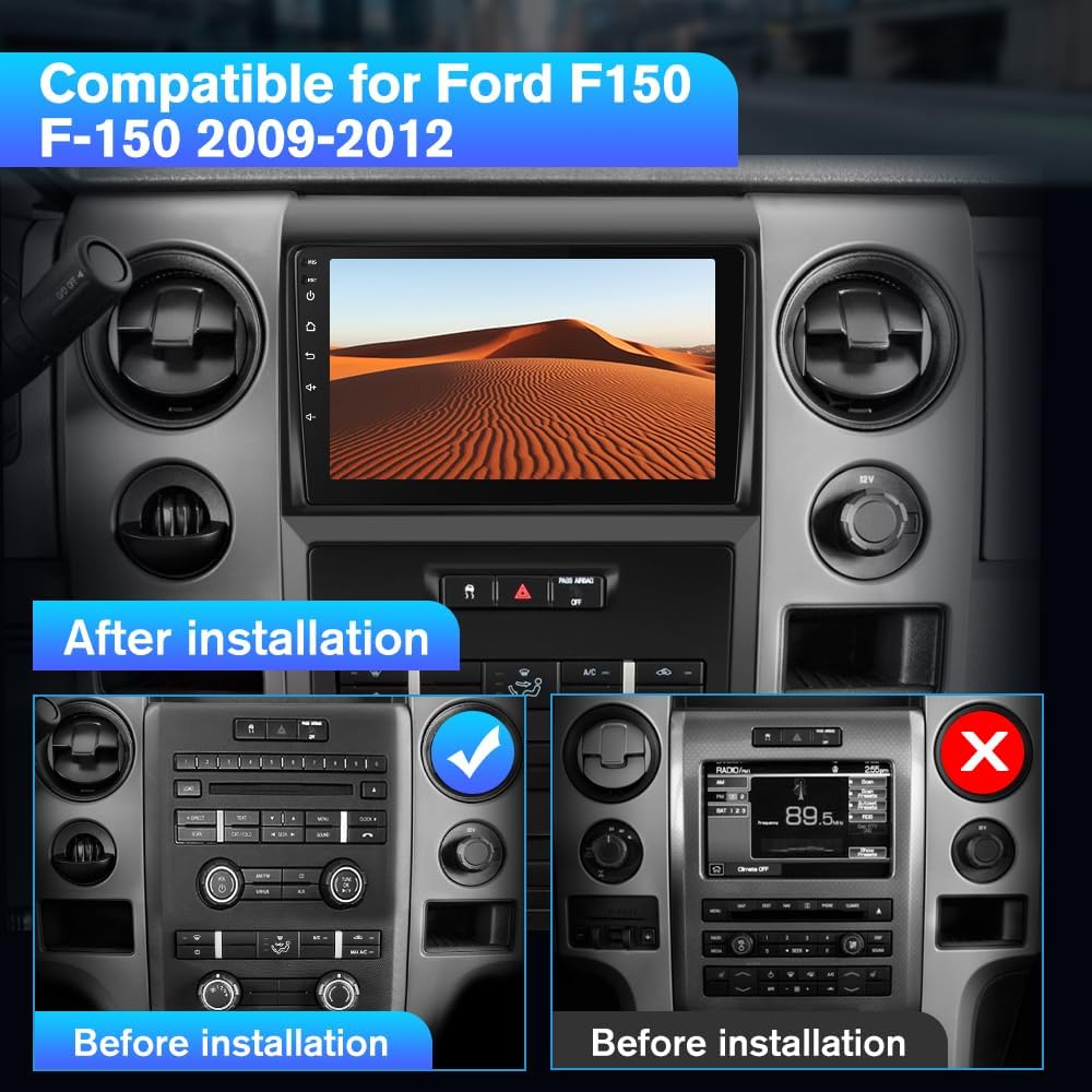 Car Radio Stereo for Ford F150 F-150 2009 2010 2011 2012, 9 inch Touch Screen Android 13 Head Unit 2G+64G