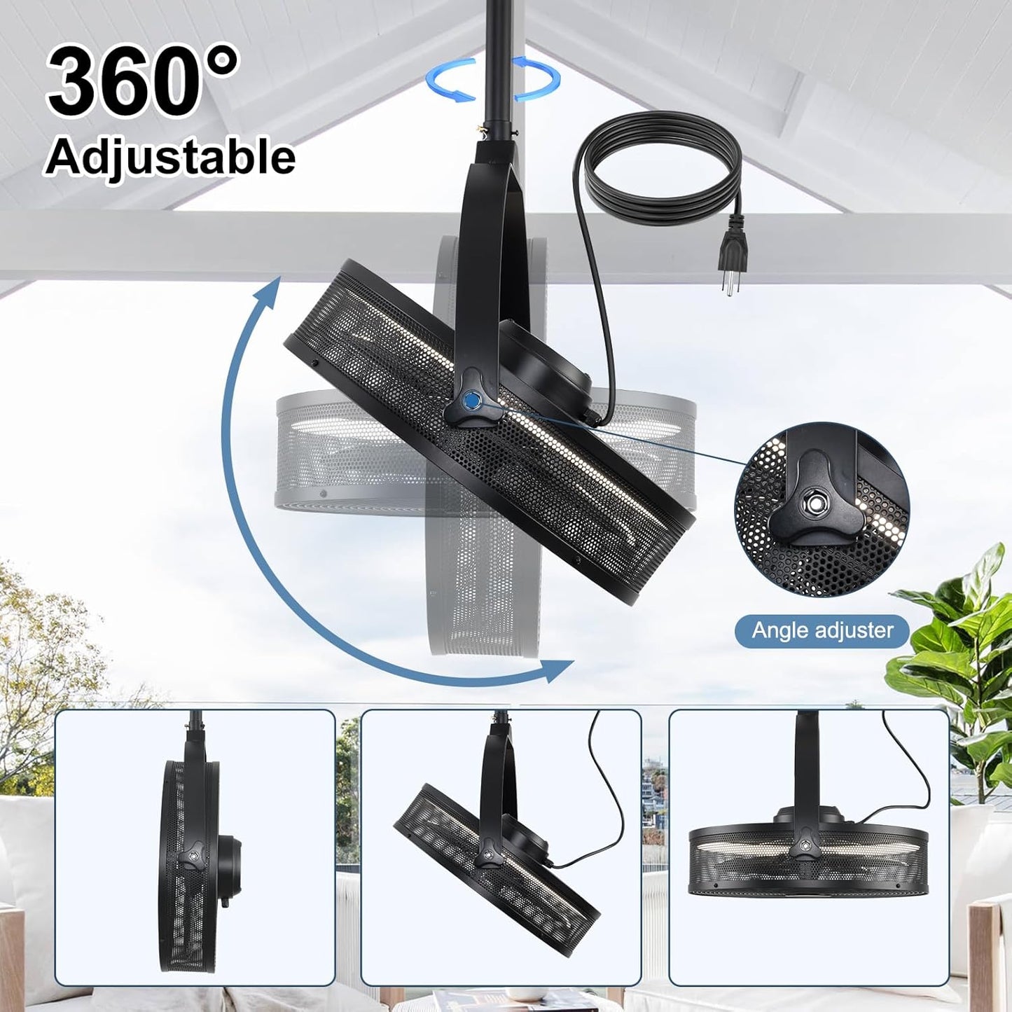 Outdoor Hanging Ceiling Fans with Lights,18in Gazebo Fan with Hook Remote & APP Control,Dimmable Hanging Fan