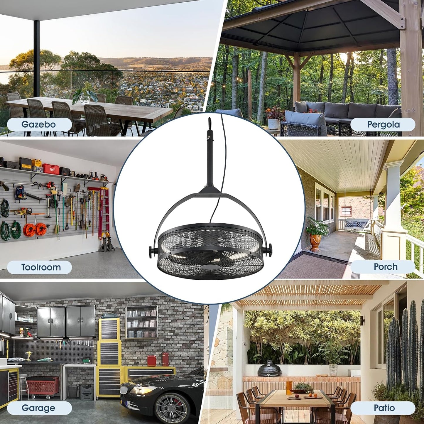 Outdoor Hanging Ceiling Fans with Lights,18in Gazebo Fan with Hook Remote & APP Control,Dimmable Hanging Fan