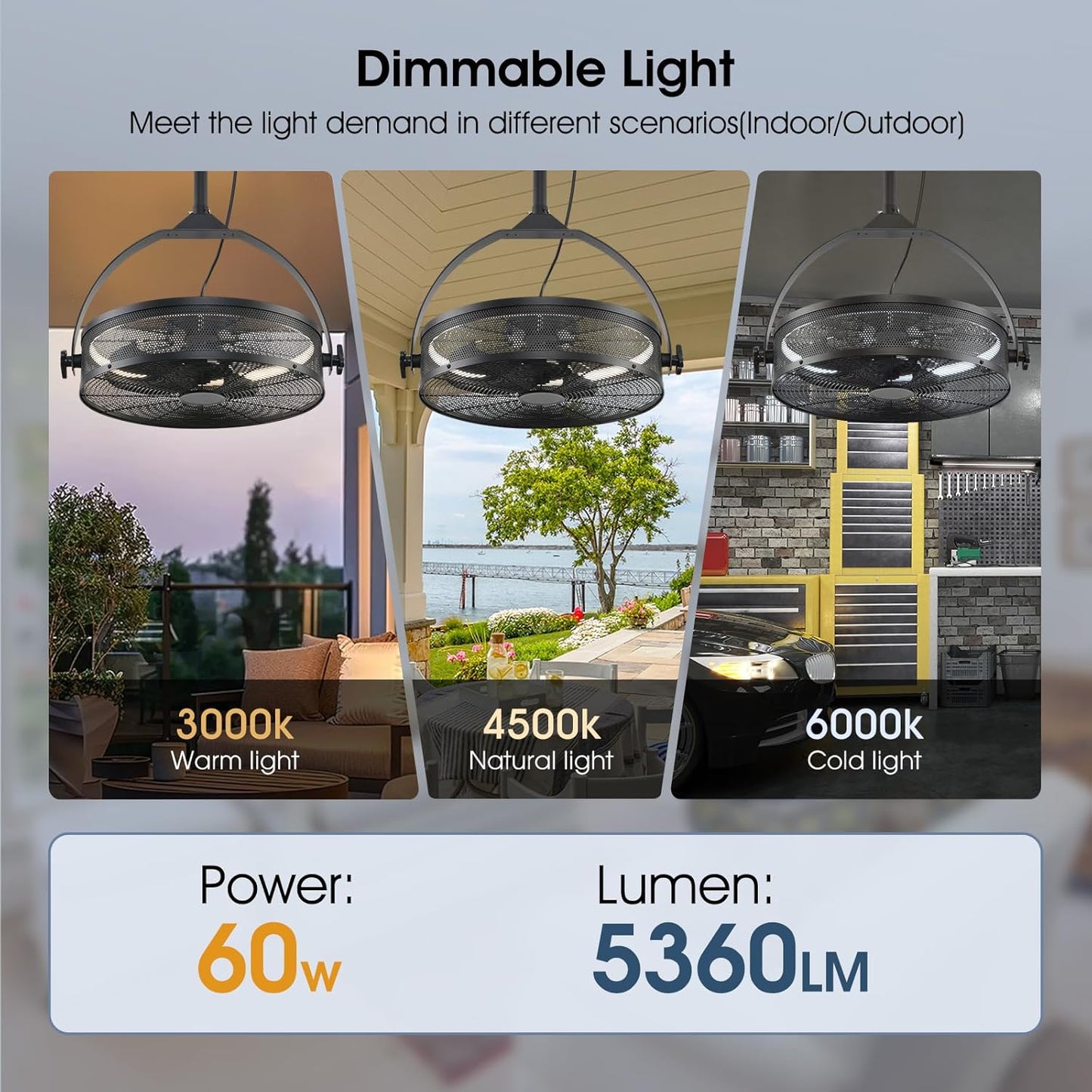 Outdoor Hanging Ceiling Fans with Lights,18in Gazebo Fan with Hook Remote & APP Control,Dimmable Hanging Fan