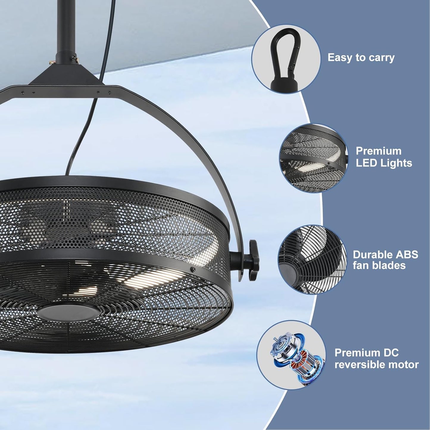 Outdoor Hanging Ceiling Fans with Lights,18in Gazebo Fan with Hook Remote & APP Control,Dimmable Hanging Fan