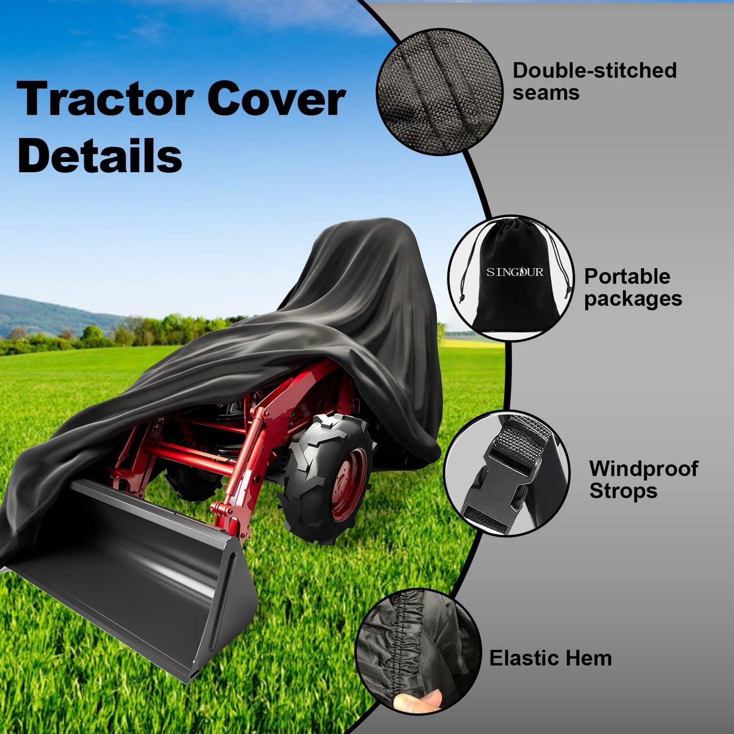 Tractor Cover, Waterproof Heavy Duty, 600D Oxford Cloth, UV Protection,189 L x 76 W x 86 Universal