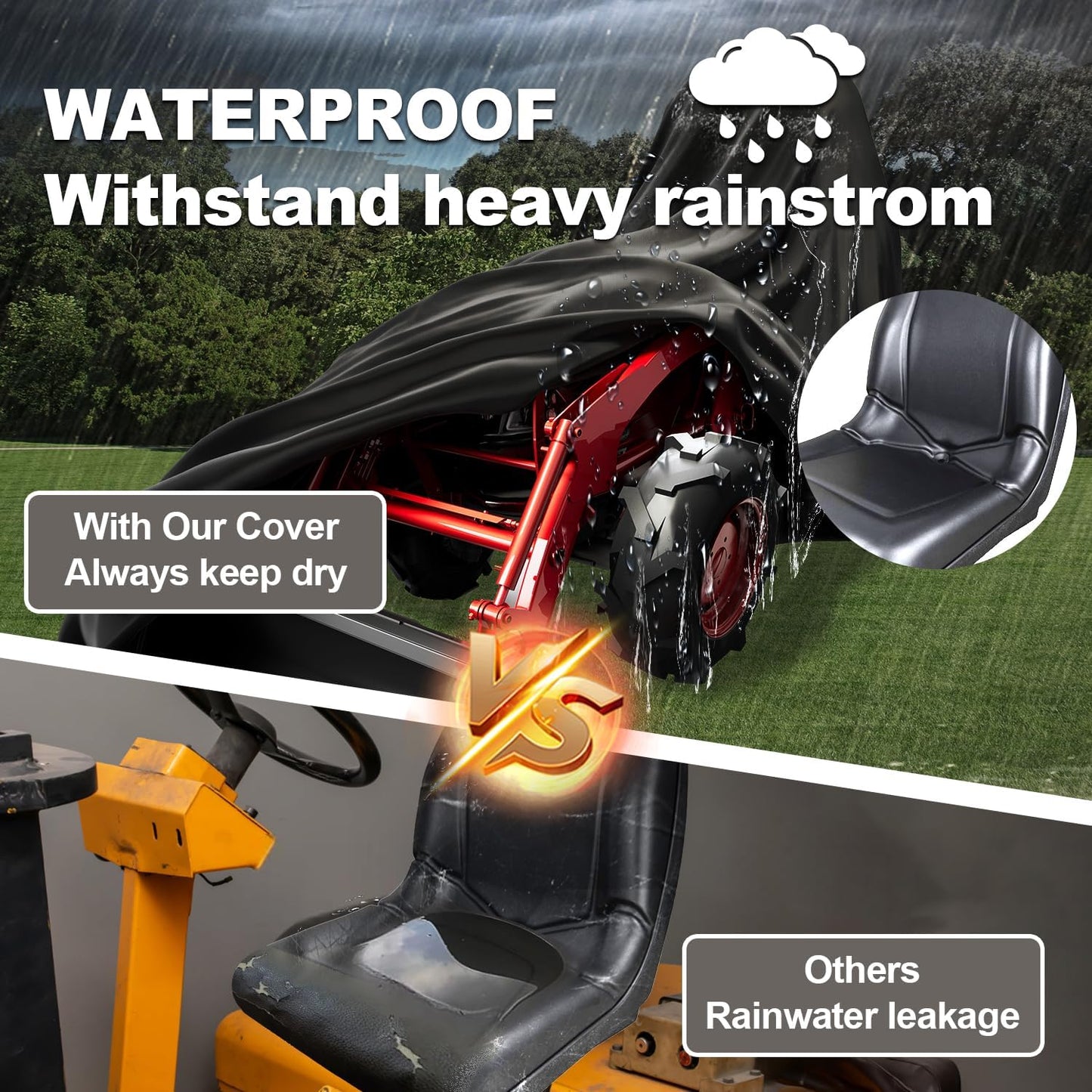 Tractor Cover, Waterproof Heavy Duty, 600D Oxford Cloth, UV Protection,189 L x 76 W x 86 Universal