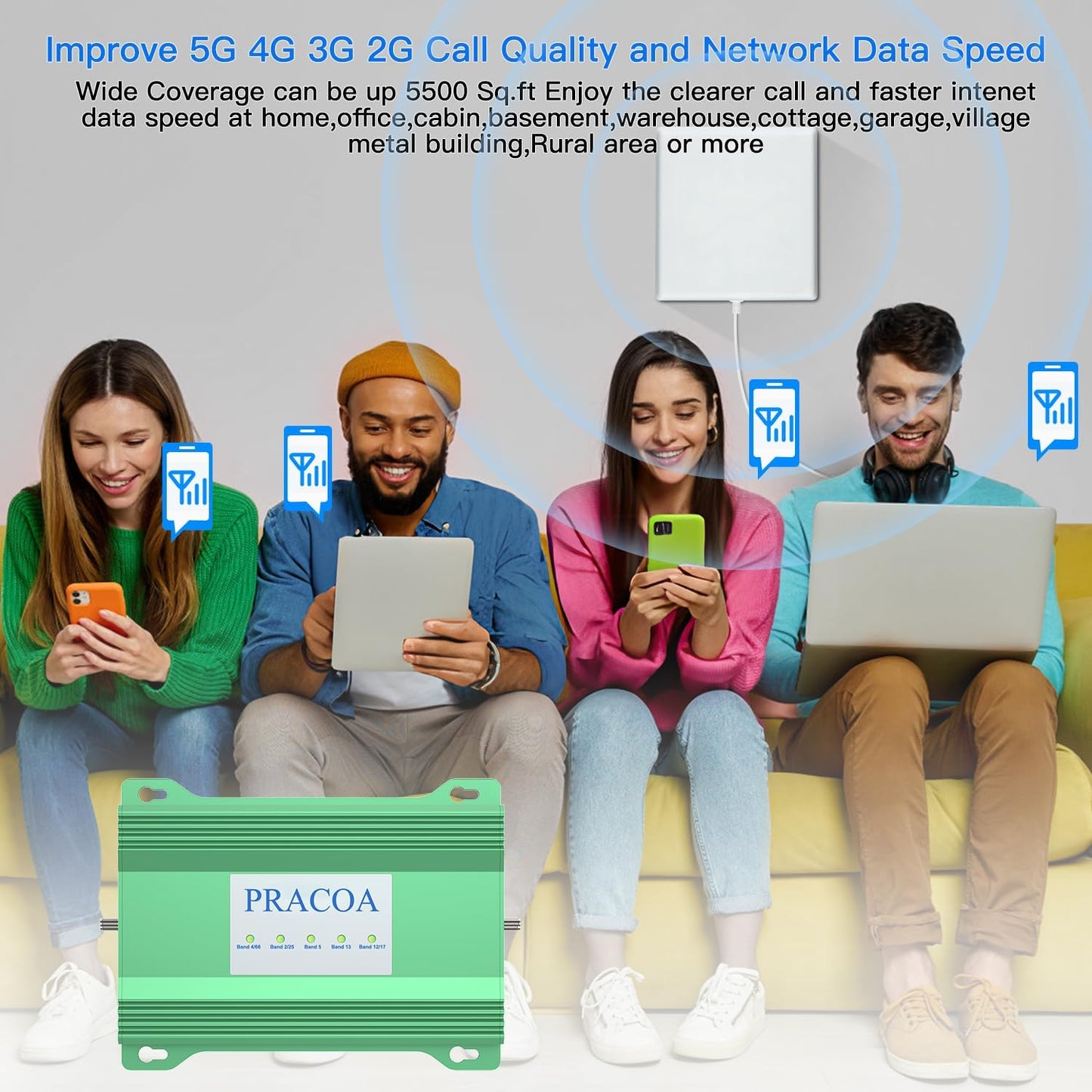 Cell Phone Signal Booster for AT&T, T-Mobile, Verizon 5G 4G LTE 3G, Sprint (green)