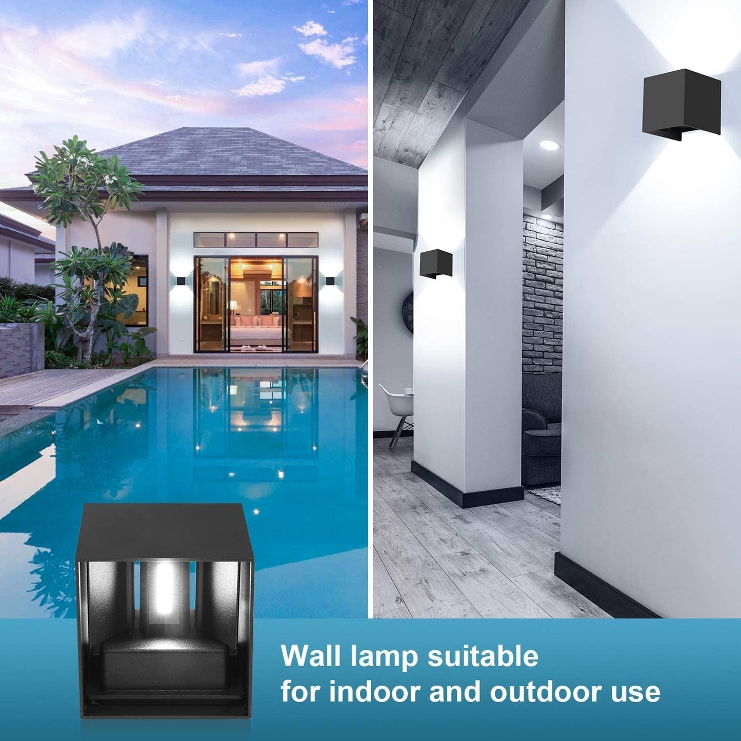 20W Modern Wall Sconce,6000K Up and Down Square Wall Light Interior and Exterior Waterproof Light (4-pack)