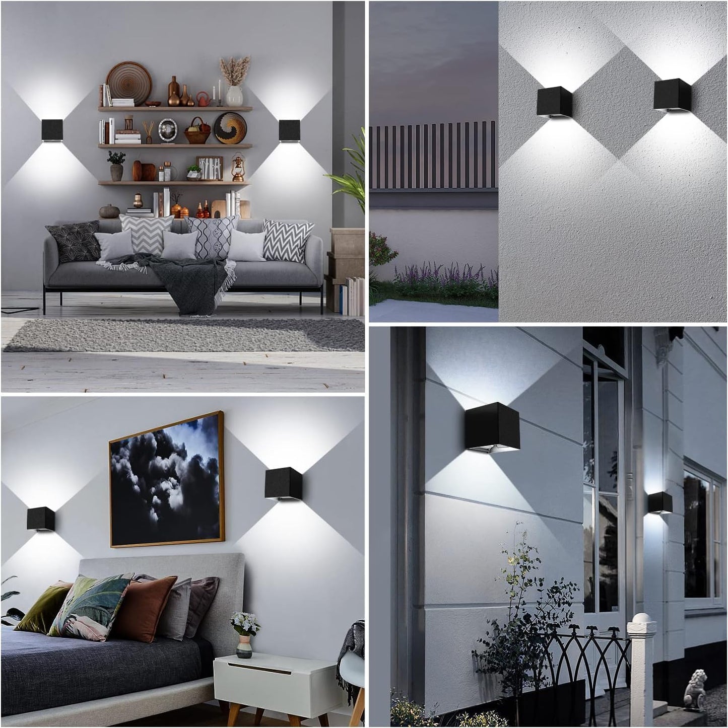 20W Modern Wall Sconce,6000K Up and Down Square Wall Light Interior and Exterior Waterproof Light (4-pack)