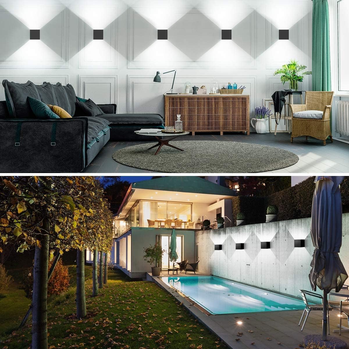 20W Modern Wall Sconce,6000K Up and Down Square Wall Light Interior and Exterior Waterproof Light (4-pack)