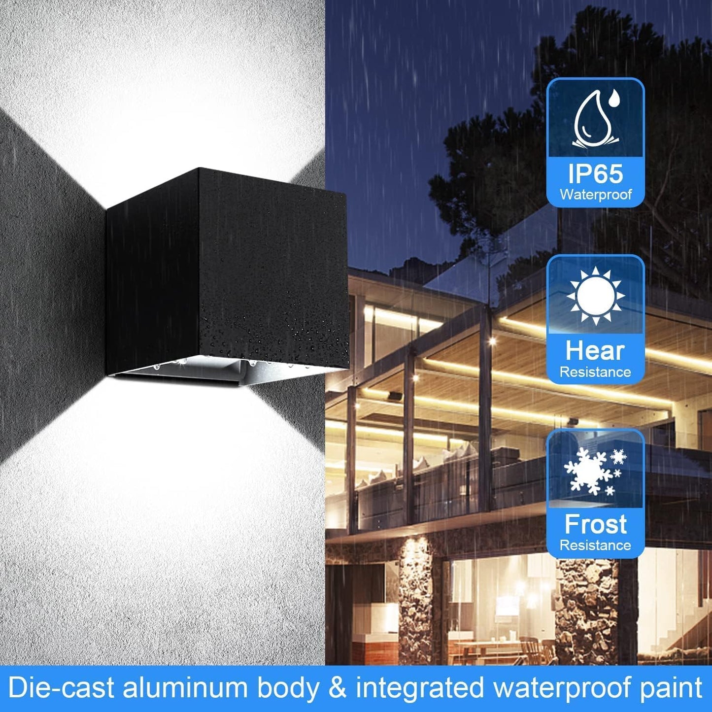 20W Modern Wall Sconce,6000K Up and Down Square Wall Light Interior and Exterior Waterproof Light (4-pack)
