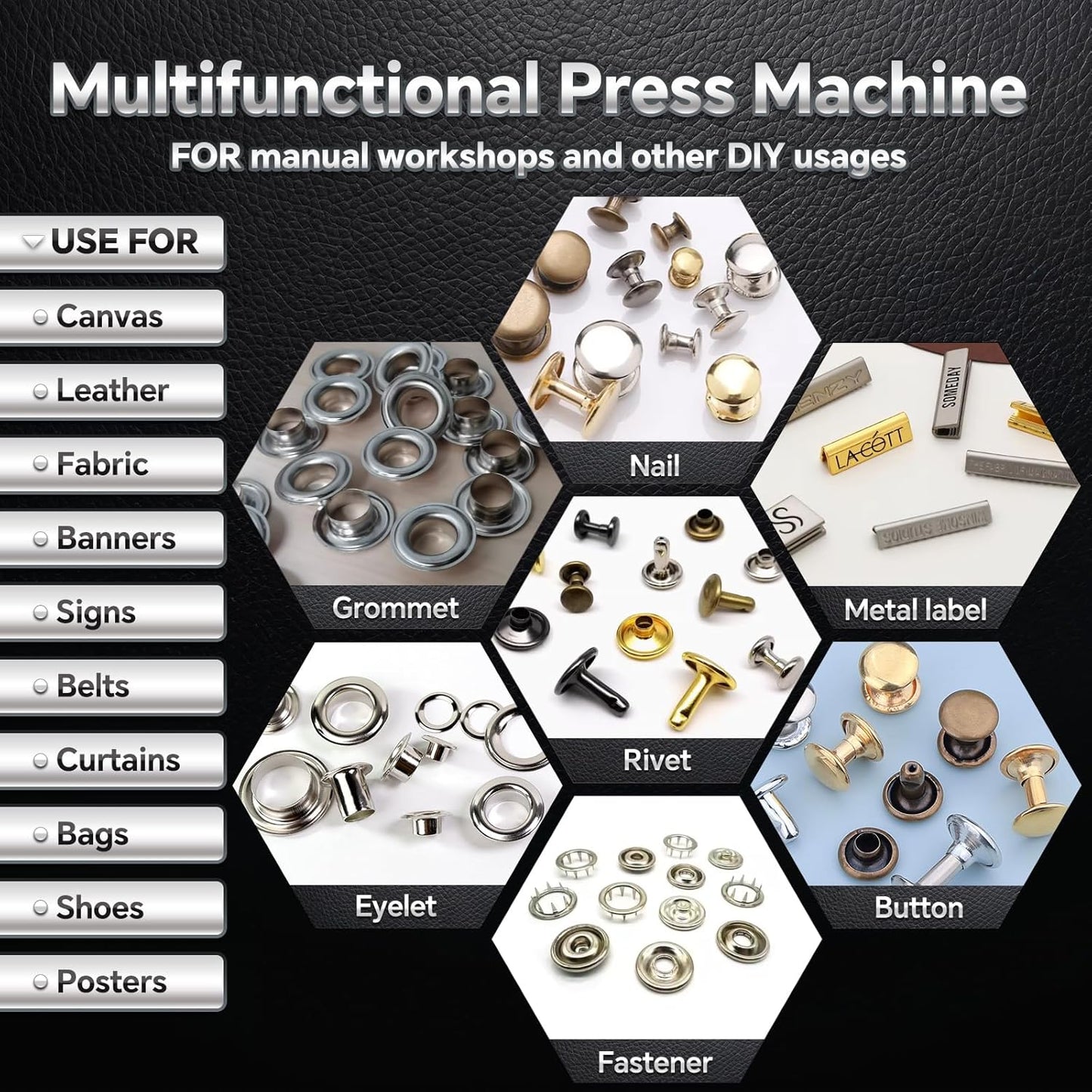 Upgraded Have Duty Hand Press Grommet kit with Eyelet Punch Tool kit.3 Dies and 1500 Pcs Grommets for Fabric tarps Curtains Paper Leather and Canvas.