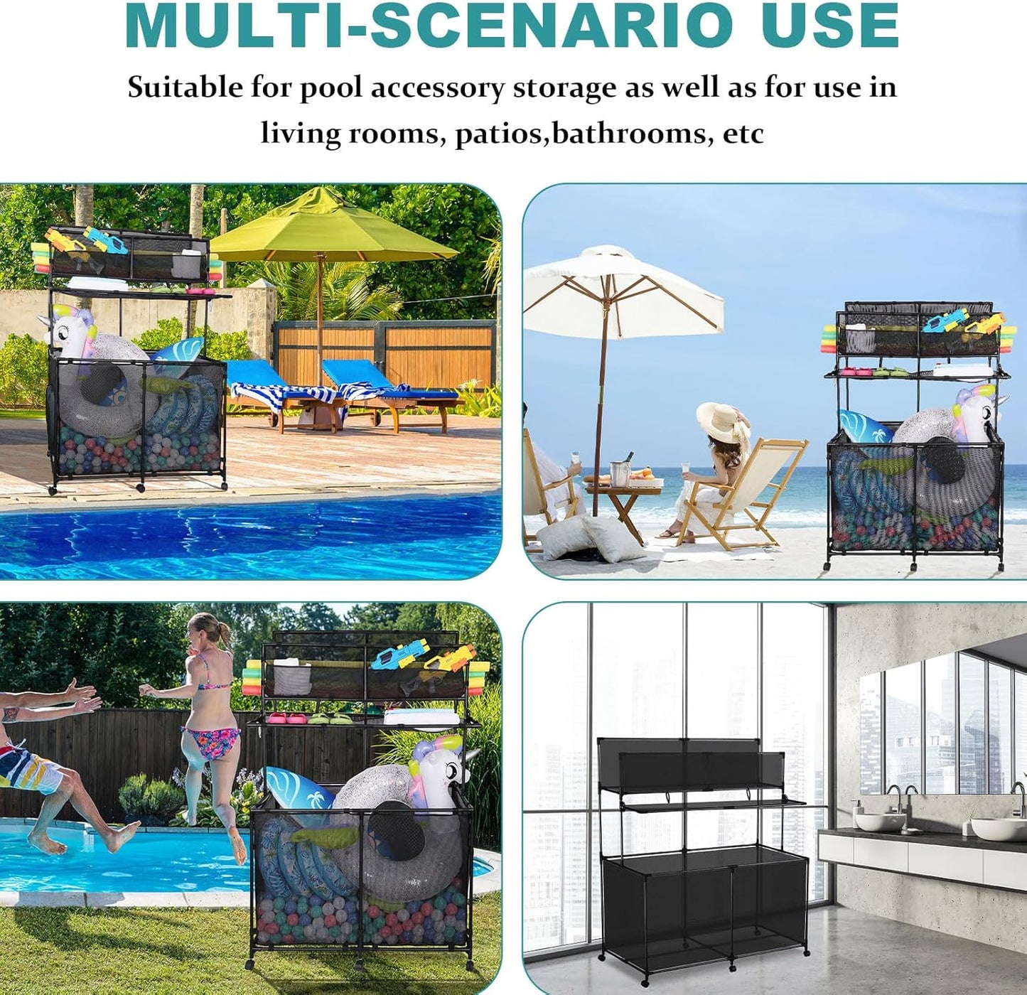 Poolside Storage Organizer, Double Deck,Holder for Outdoor, Pool, Patio, Garden