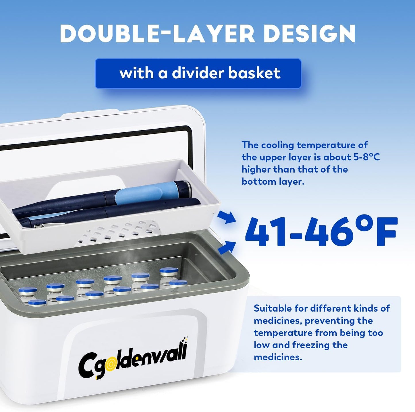 Portable Insulin Cooler Box for Max12 Pens, Setting with 5V Medicine Refrigerator for Home & Outdoor Use, Battery
