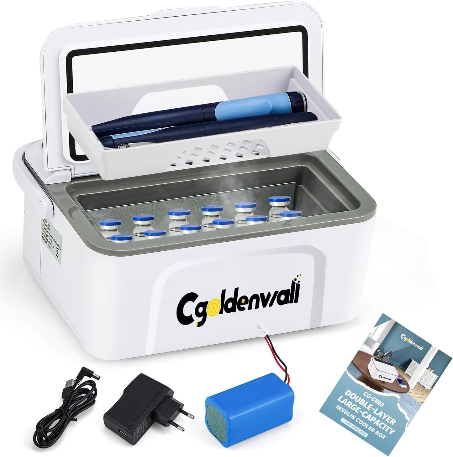 Portable Insulin Cooler Box for Max12 Pens, Setting with 5V Medicine Refrigerator for Home & Outdoor Use, Battery
