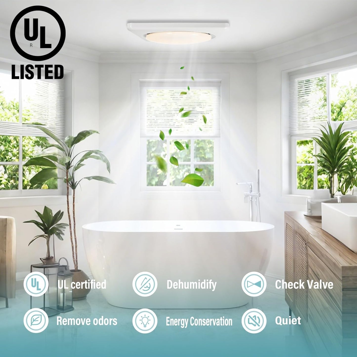 Bathroom Exhaust Fan with Light, UL Listed 120 CFM 1.2 Sones, 41W 42db Bathroom Fan with Light for Home