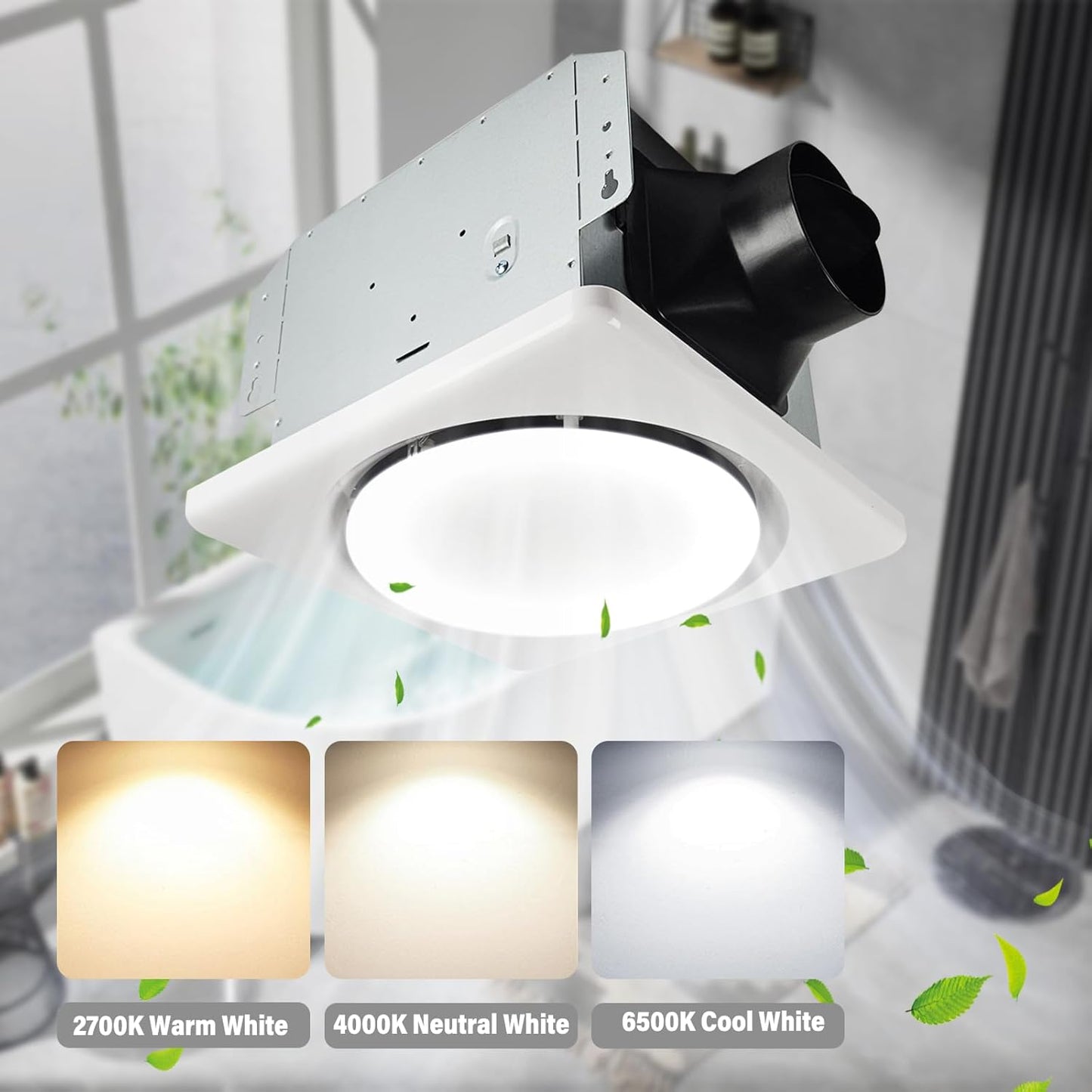 Bathroom Exhaust Fan with Light, UL Listed 120 CFM 1.2 Sones, 41W 42db Bathroom Fan with Light for Home