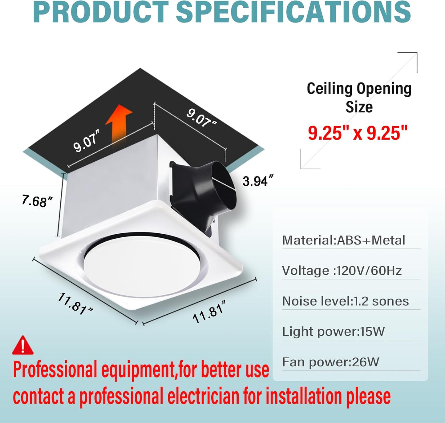 Bathroom Exhaust Fan with Light, UL Listed 120 CFM 1.2 Sones, 41W 42db Bathroom Fan with Light for Home