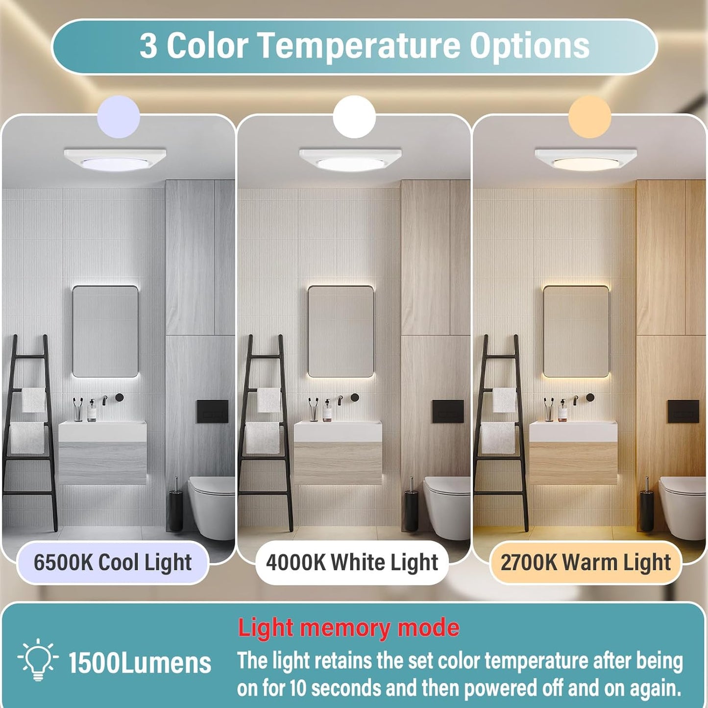 Bathroom Exhaust Fan with Light, UL Listed 120 CFM 1.2 Sones, 41W 42db Bathroom Fan with Light for Home