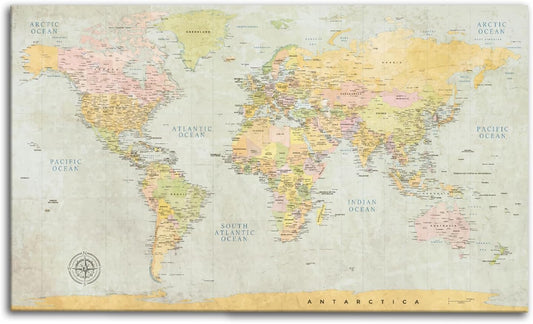 Classic Push Pin World Map, Canvas Art Bay Ready-to-Hang World Map, Pinboard (Medium)