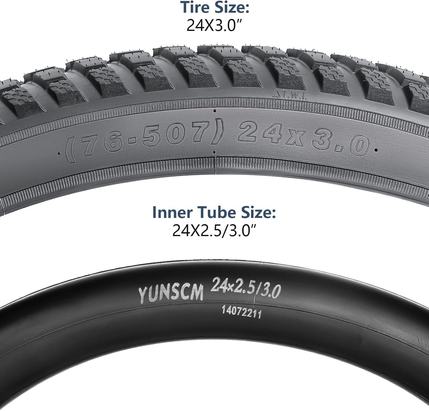 2-PCS 24' Fat E-Bike Tires 24 x 3.0/76-507 and 24' Heavy Duty Fat Bike Tubes Schrader Valve