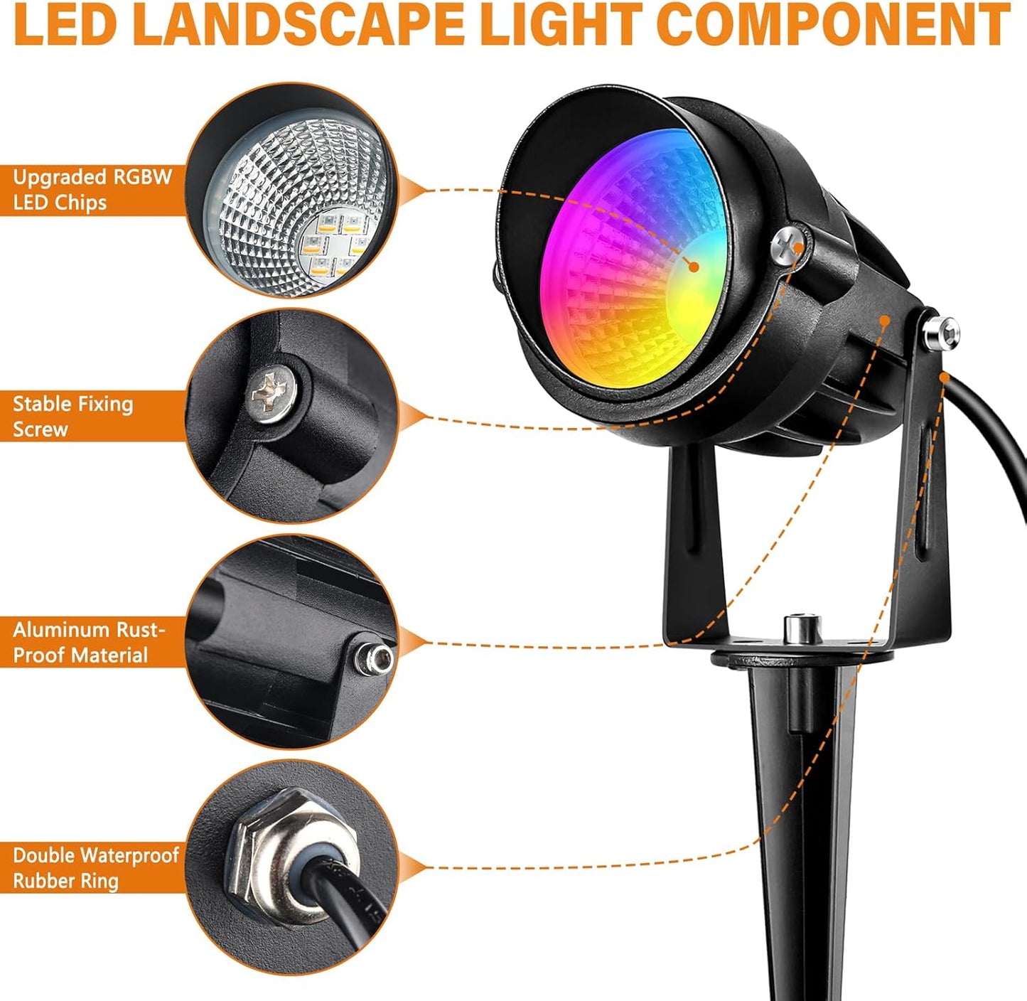 Low Voltage RGBW LED Landscape Lights Spot Lights Outdoor for Yard Garden Decor Spotlight