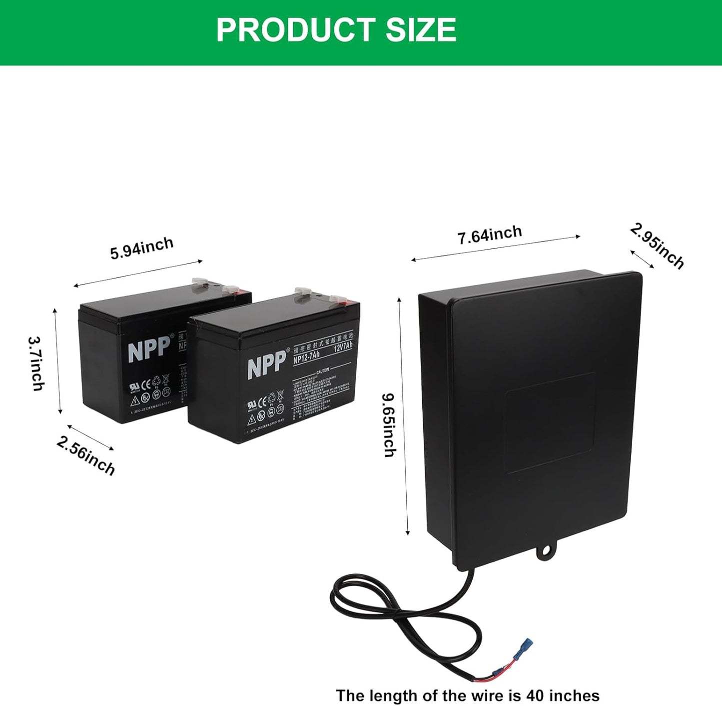2025 New Upgraded Steel Battery Box with 2 Batteries Kit(12V 7AH Lead-Acid), for 12/24V Driveway Swing Gate