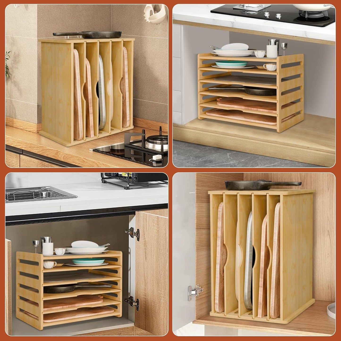 Wooden Cabinet Tray Dividers,Kitchen Vertical Tray Divider Organizer, 5-Compartment Adjustable Design