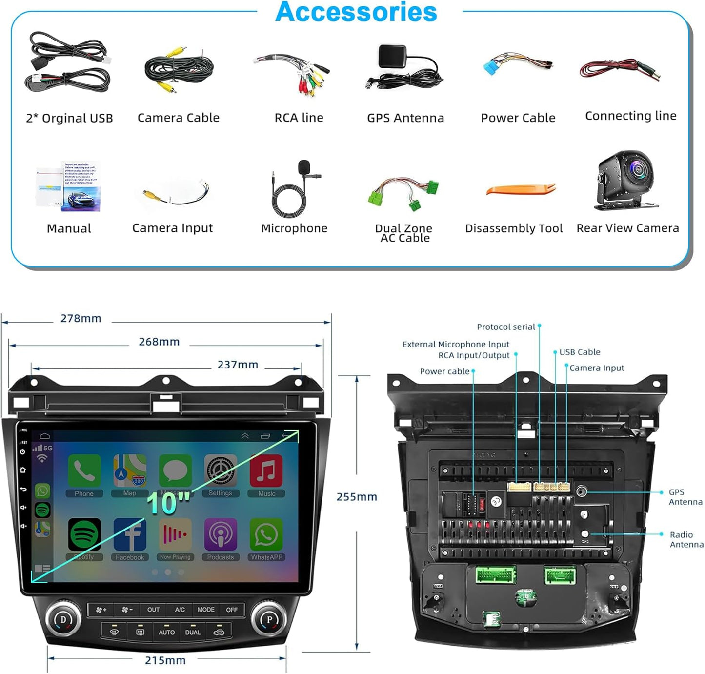 4+64 Android 13 for 2003-2007 Honda Accord Car Stereo, 10.2 Inch IPS Touch Screen Car Radio with Carplay