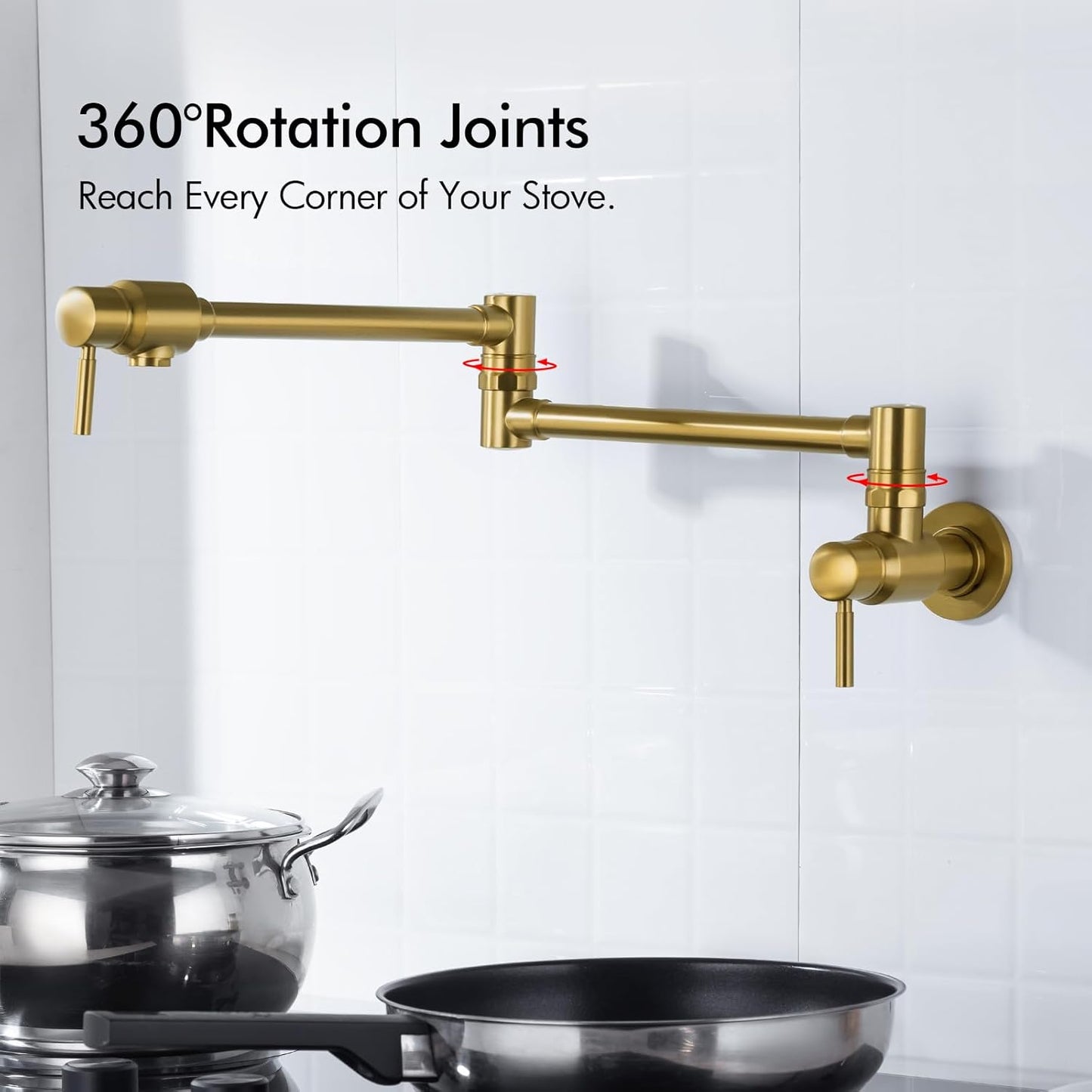 Gold Pot Filler Faucet, Traditional Double Handle Single Hole Coffee Machine Wall Mount with Spout