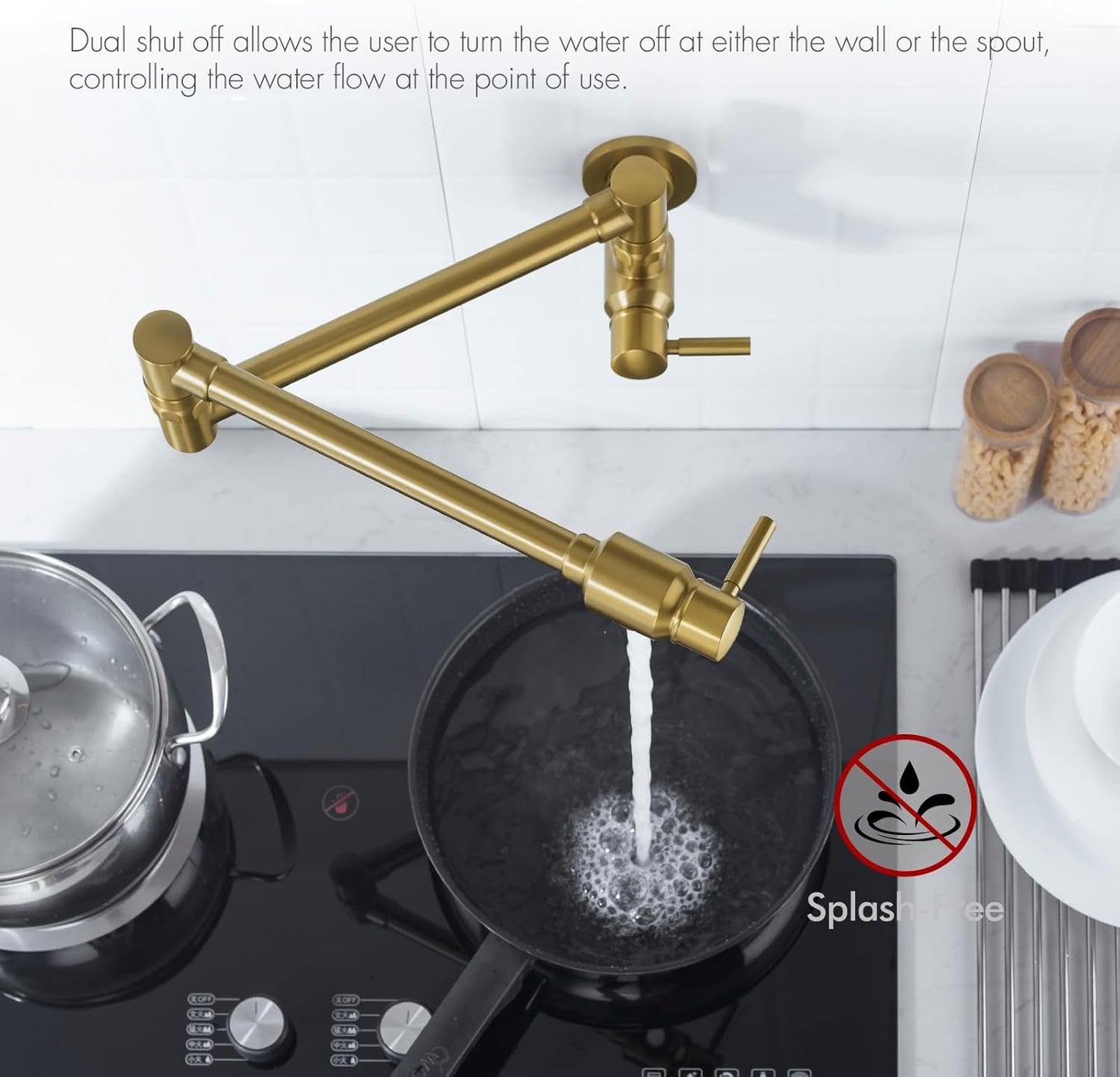 Gold Pot Filler Faucet, Traditional Double Handle Single Hole Coffee Machine Wall Mount with Spout