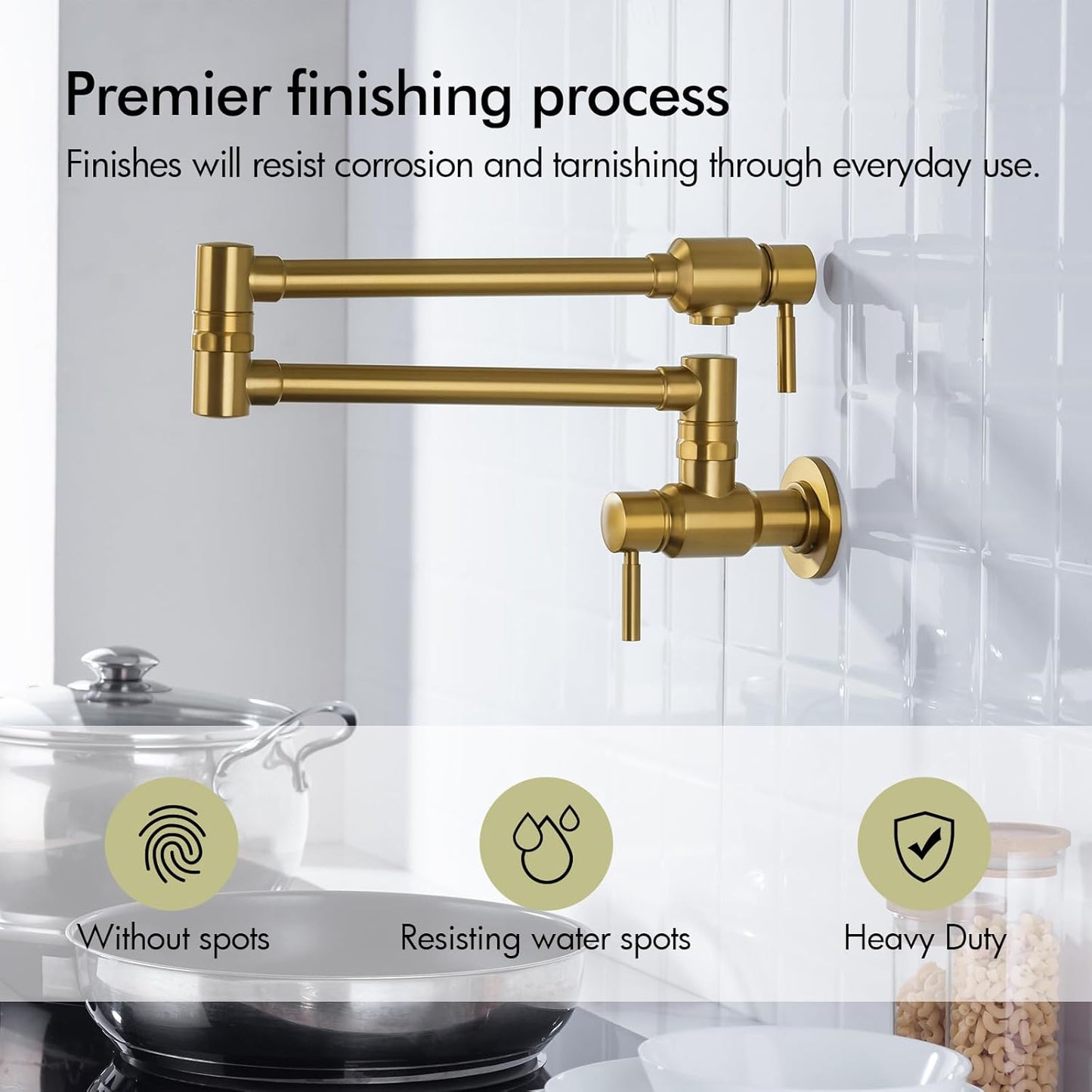 Gold Pot Filler Faucet, Traditional Double Handle Single Hole Coffee Machine Wall Mount with Spout
