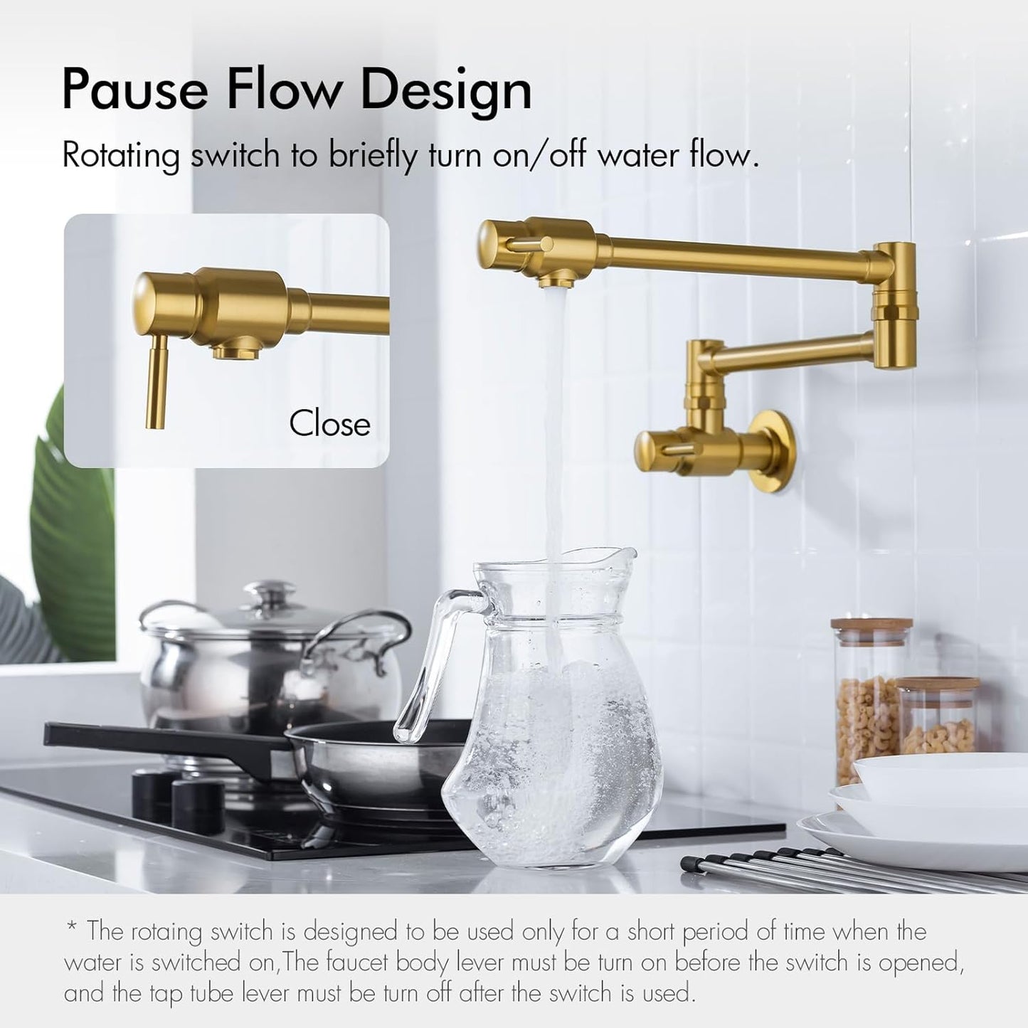 Gold Pot Filler Faucet, Traditional Double Handle Single Hole Coffee Machine Wall Mount with Spout