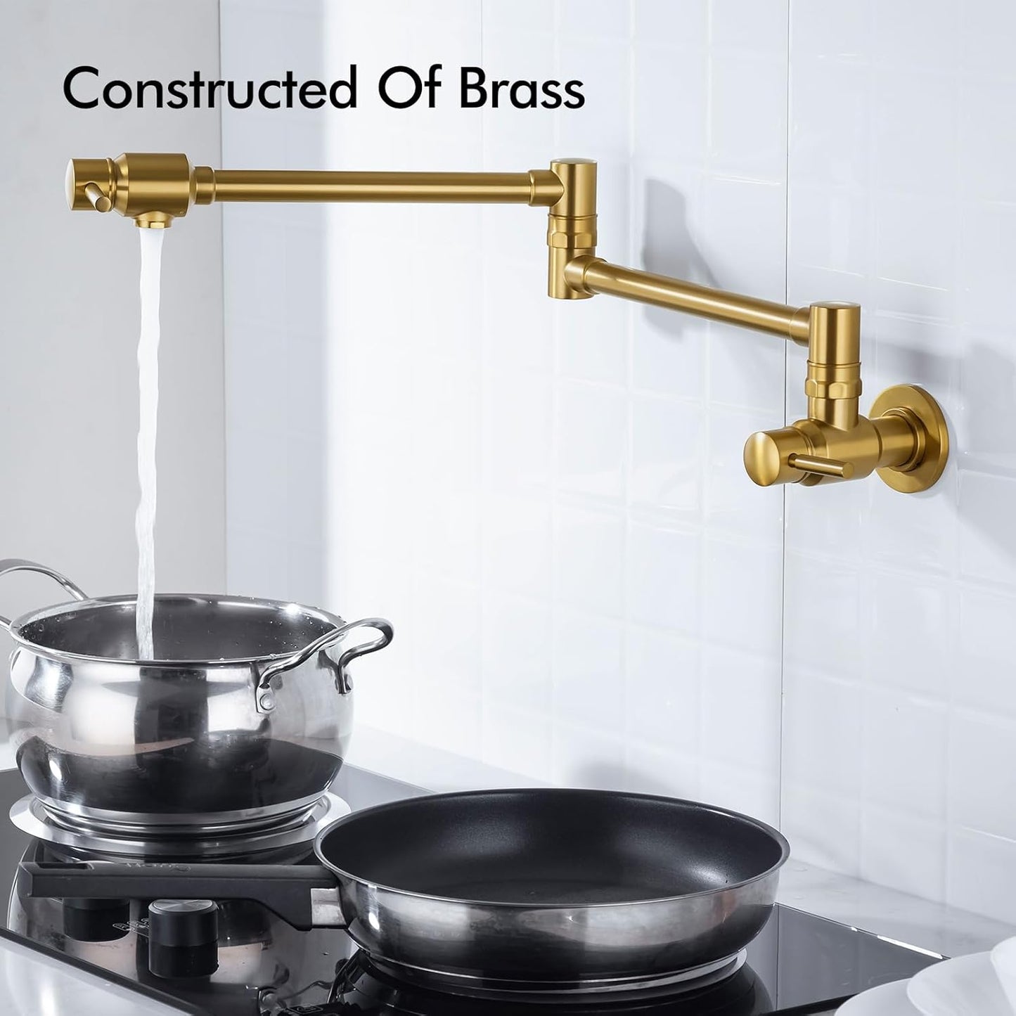 Gold Pot Filler Faucet, Traditional Double Handle Single Hole Coffee Machine Wall Mount with Spout