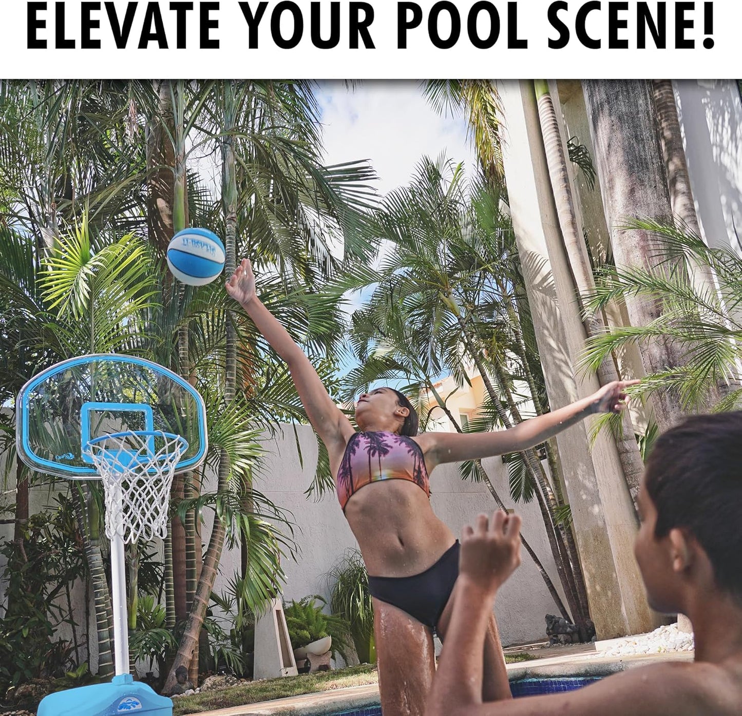 Dunn-Rite Clear Shot Blue Outdoor Adjustable Height Swimming Pool Basketball Hoop Game